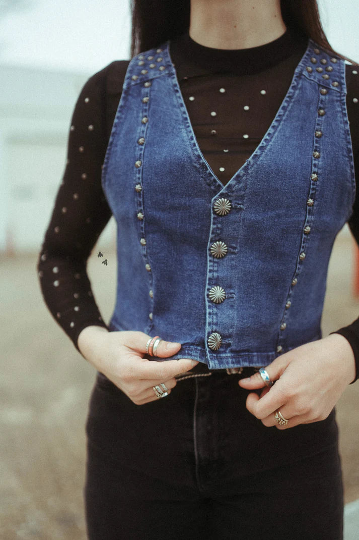 L/XL - Retro Studded Denim Vest
