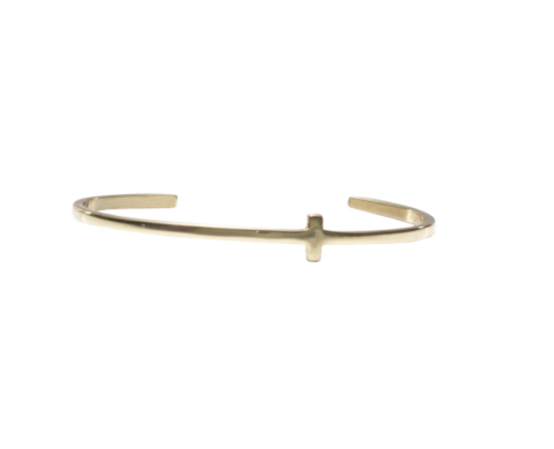 Rustic Cuff- Petite Sideways Cross Cuff Bracelet Gold