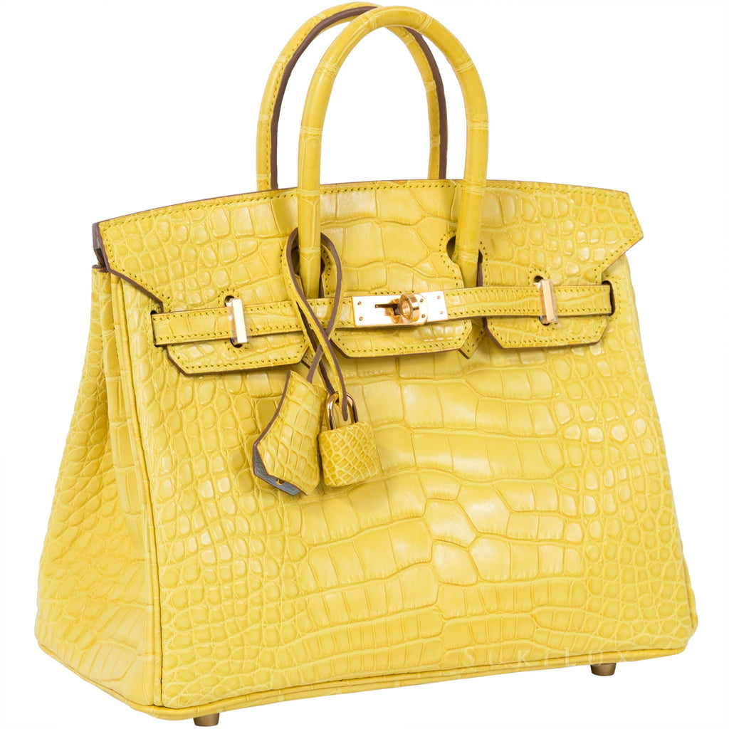 Hermès Birkin 25cm Crocodile Matte Niloticus 9M Mimosa Bi-color Gold H ...
