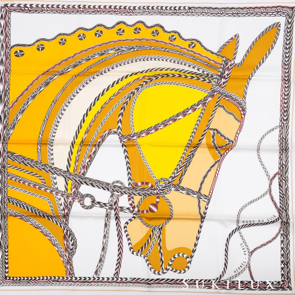 Hermès Carre Twill 90cm Silk Scarf Carre Twill Robe Du Soir Ps/ Blanc