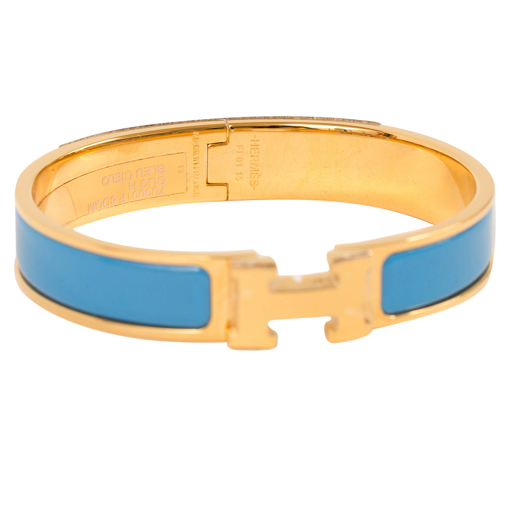 Hermès Clic Clac H Narrow Enamel Bracelet Bleu Gold Hardware – SukiLux