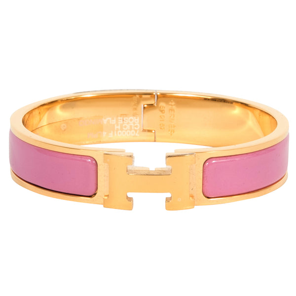 Hermès Clic Clac H Narrow Rose Flamingo Pink Enamel Bracelet Gold Hard ...