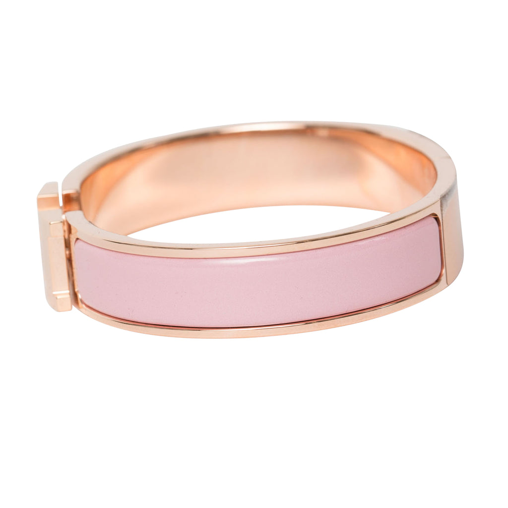 Hermès Clic Clac H Narrow Rose Dragee Enamel Bracelet Rose Gold Hardwa