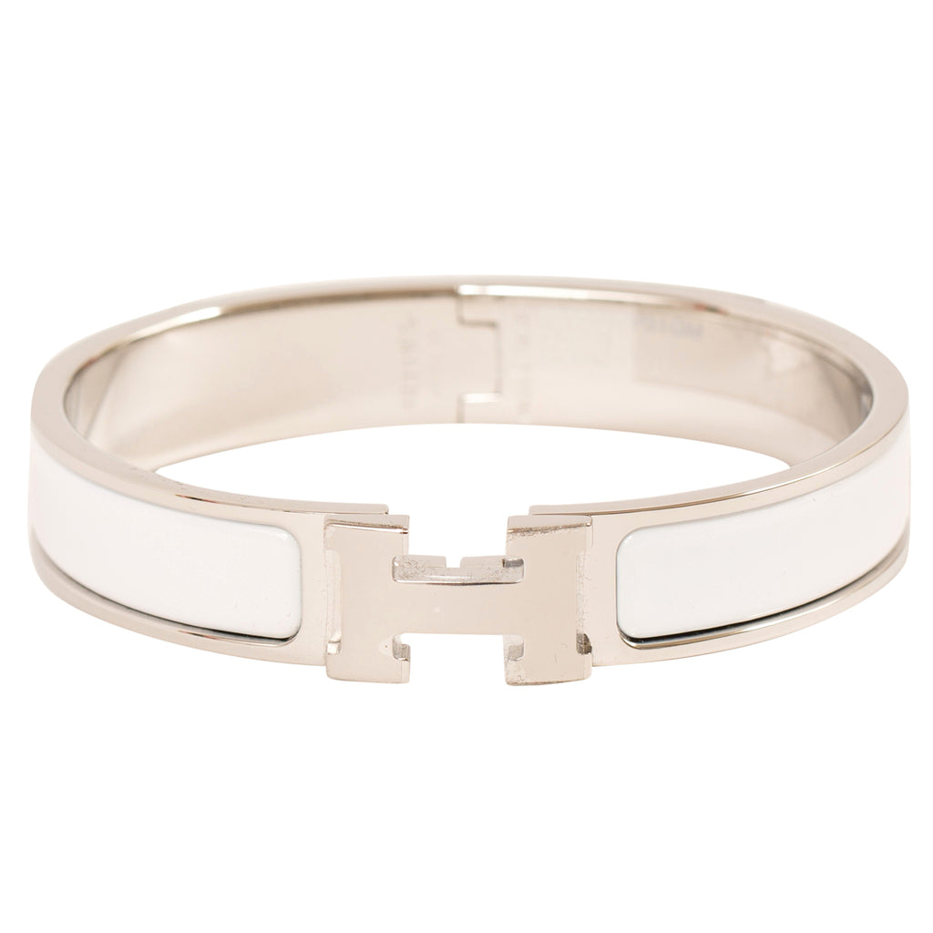Hermès Clic Clac H Narrow White Enamel Bracelet Silver Hardware – SukiLux