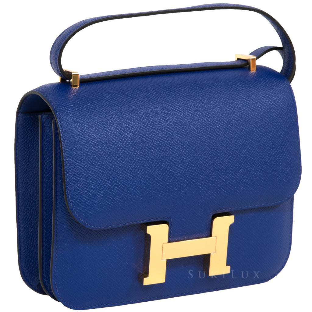 Hermès Constance III Mini 18cm Veau Epsom 7T Bleu Electric Gold Hardwa ...