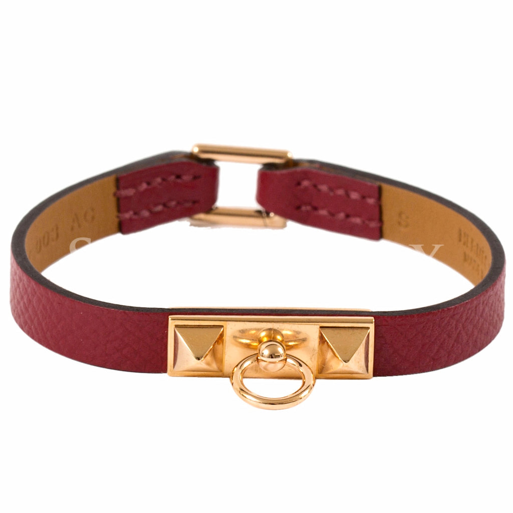 Hermès Micro Rivale Leather Bracelet Chamonix Calfskin Red Gold Hardwa ...