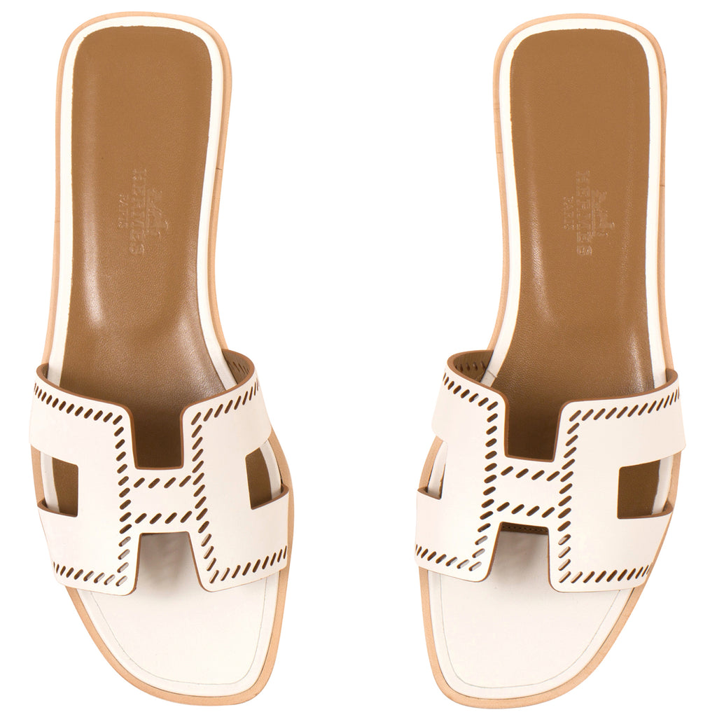 Herm s Oran Sandals  Patent Perforated White SukiLux