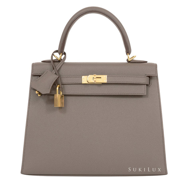 Hermès Kelly 25cm Sellier Veau Epsom 8F Etain Gold Hardware – SukiLux