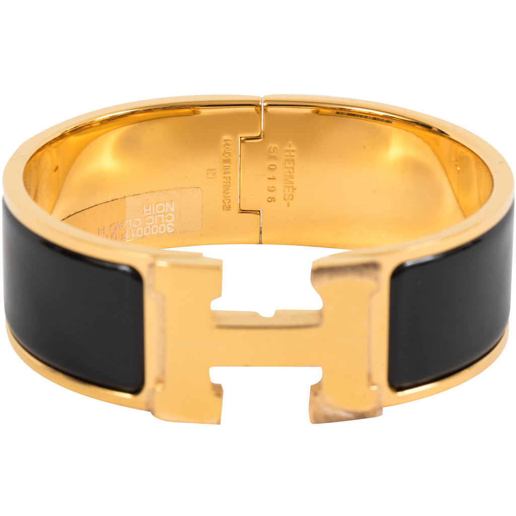 Hermès Clic Clac H Wide Enamel Bracelet Noir 89 Gold Plated – SukiLux