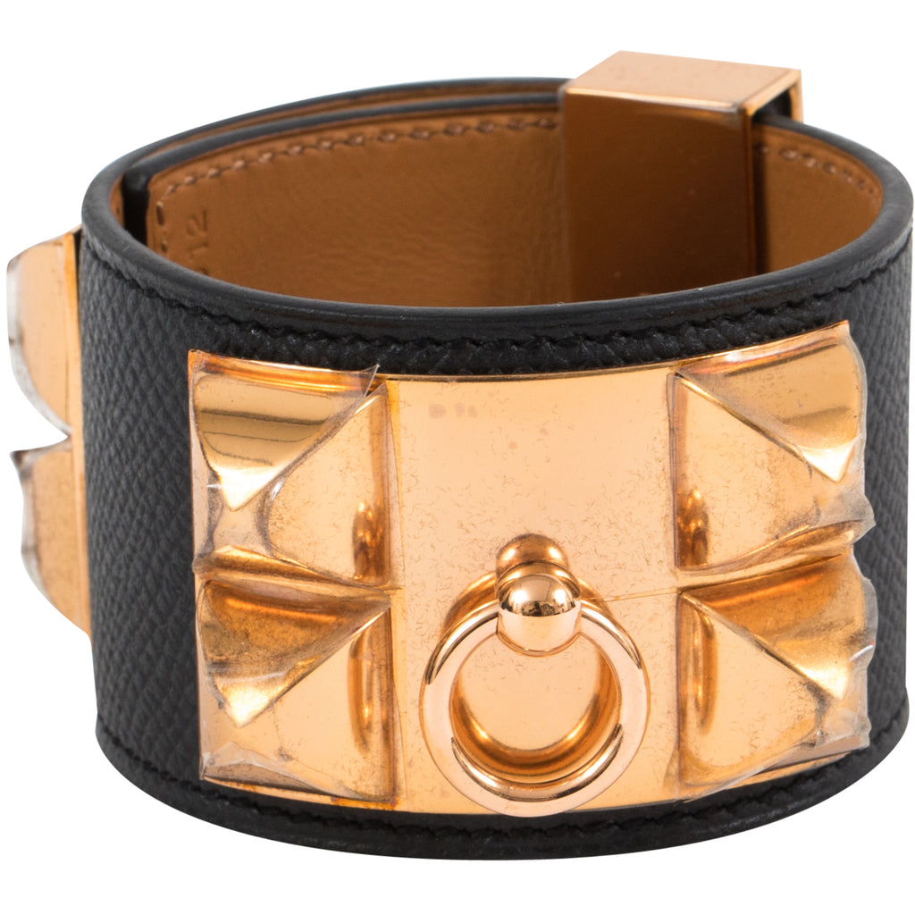 Hermès Collier De Chien CDC Bracelet Noir Epsom Rosegold Hardware – SukiLux