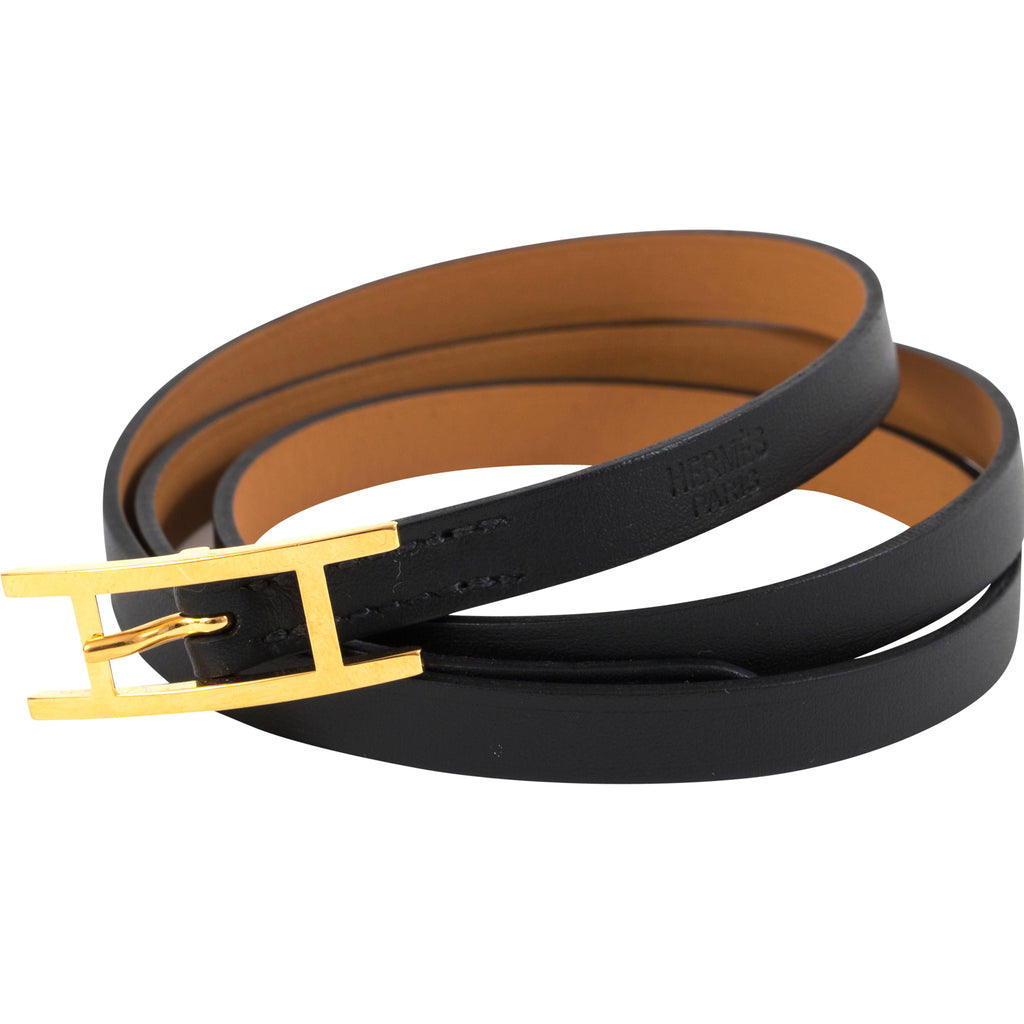 Hermès Behapi Triple Tour Bracelet Veau Box Noir Gold Hardware – SukiLux