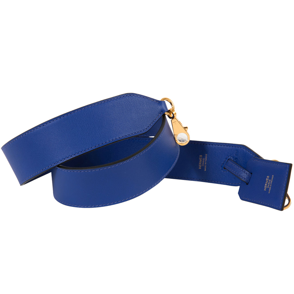 Hermès Shoulder Band Etiquette Veau Barenia 7T Bleu Electric 85cm – SukiLux