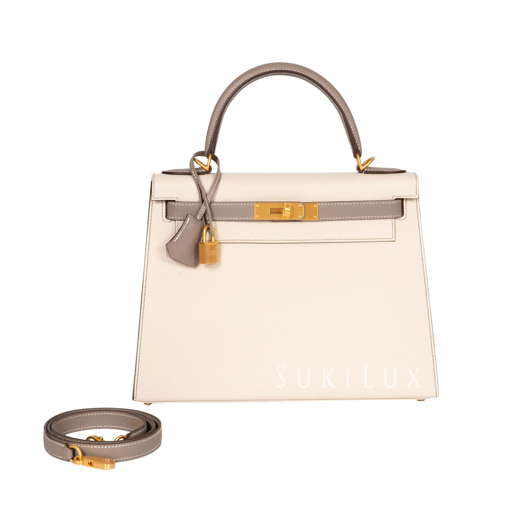 Hermes Kelly 20 Mini Sellier Bag Mushroom Chevre Leather Gold Hardware