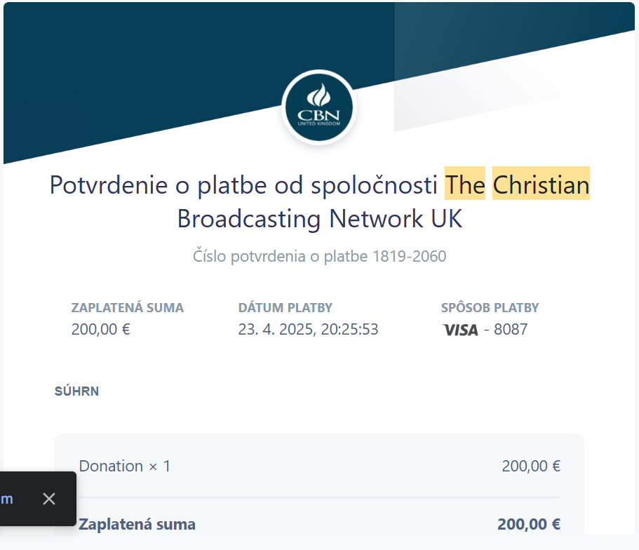 Potvrdenie o darovaní 2
