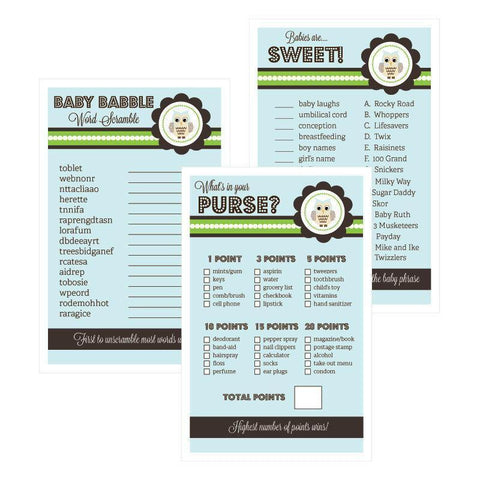 Baby Shower Games Set Of 10 Blue Owl