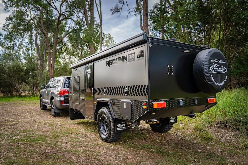Lifestyle Reconn R2 Elite in black towed behind SUV in the Australian outback