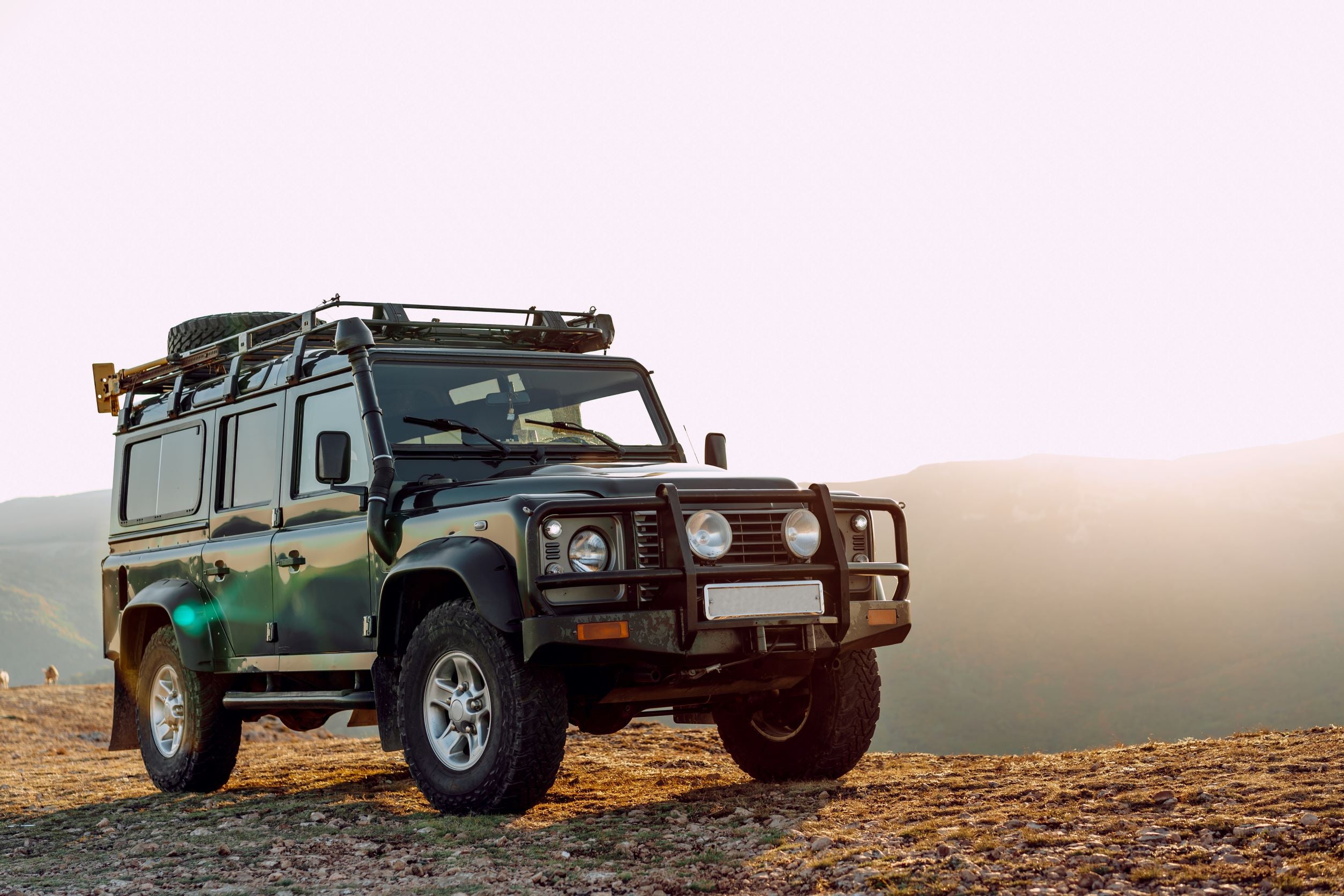 4WD parked with mountainside in the background