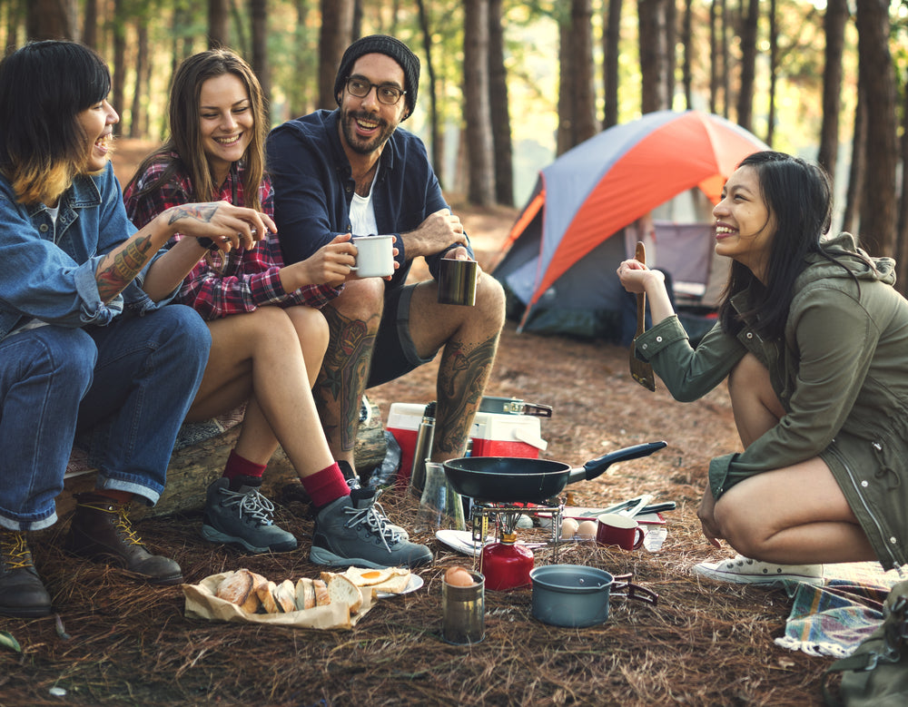 Group of young adults camping