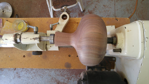 small walnut table lamp base on lathe