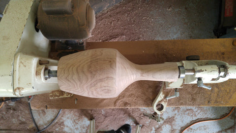 walnut table lamp base on the lathe