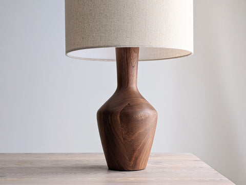 walnut table lamp with linen shade