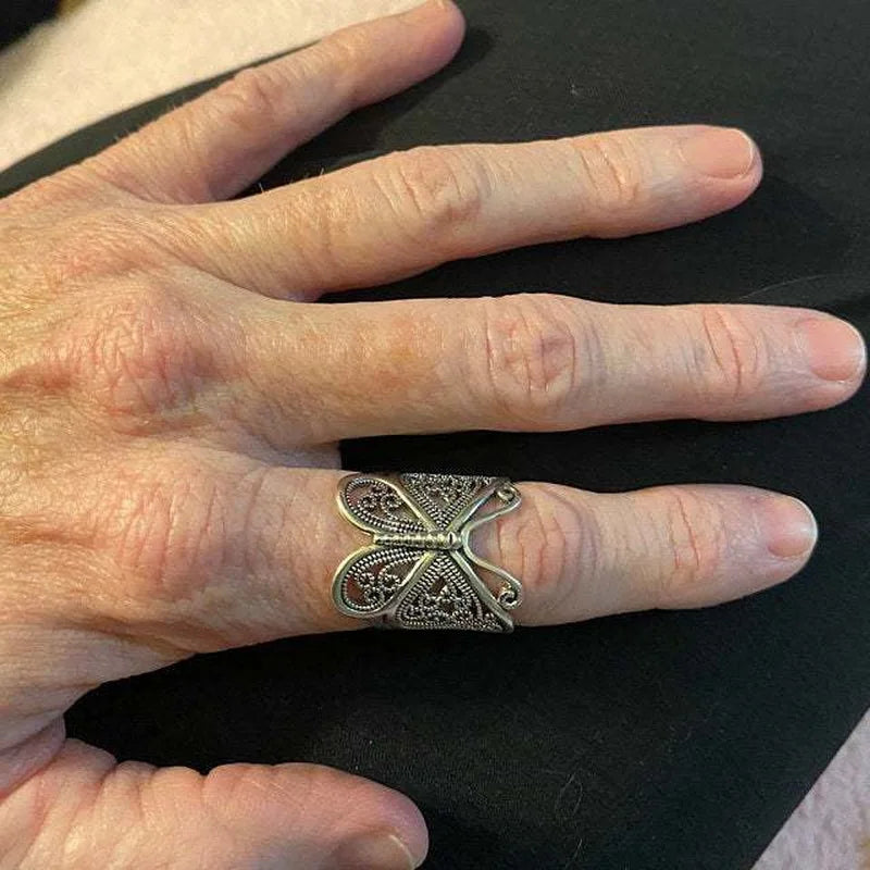 Madenmaz Wrap Style Butterfly Filigree Band Ring - Image 5
