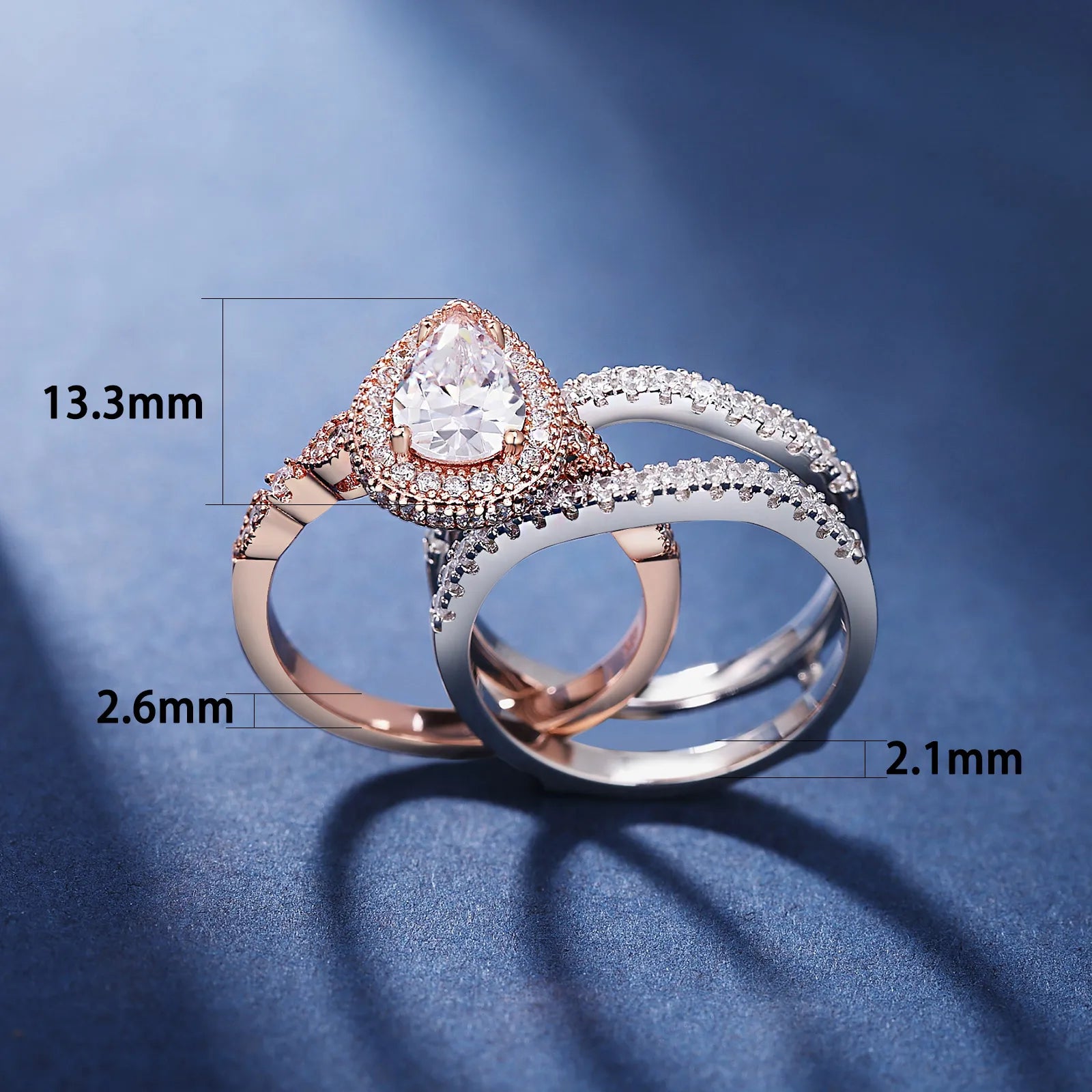 Madenmaz Pear-Shaped Sterling Silver Engagement Ring – Yellow & Rose Gold - Image 8