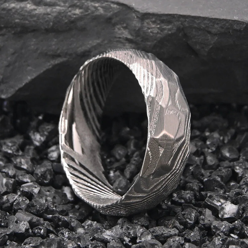 Madenmaz Retro Wood Grain Damascus Steel Ring - Image 4