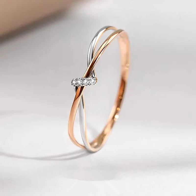 Two Tone Twist Finger with Cubic Zirconia Exquisite Ring