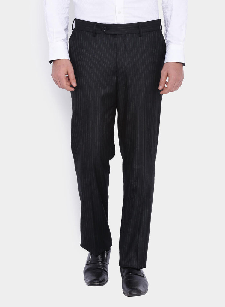 mens grey trousers with black stripe