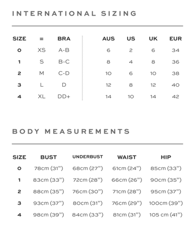 Swimsuit Size Chart