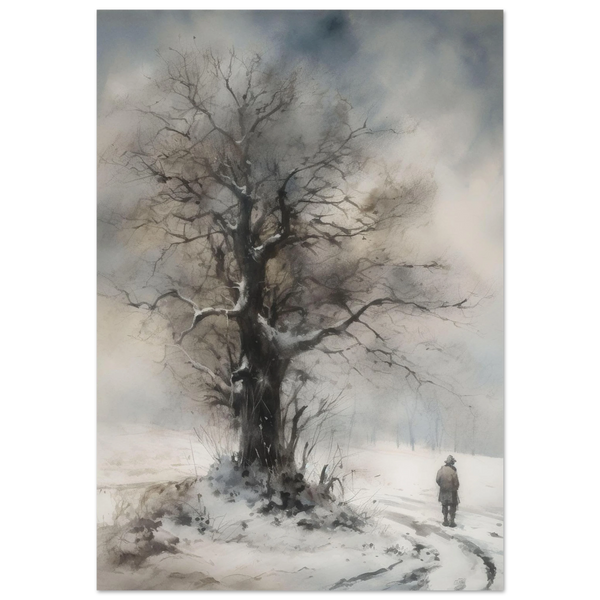 Winter Stroll by the Lone Tree Poster