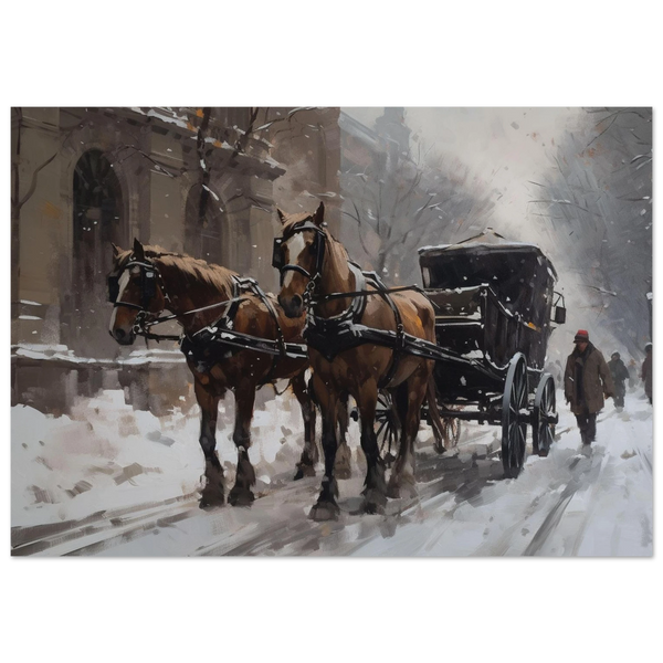 Winter Carriage through Snowy Street Poster