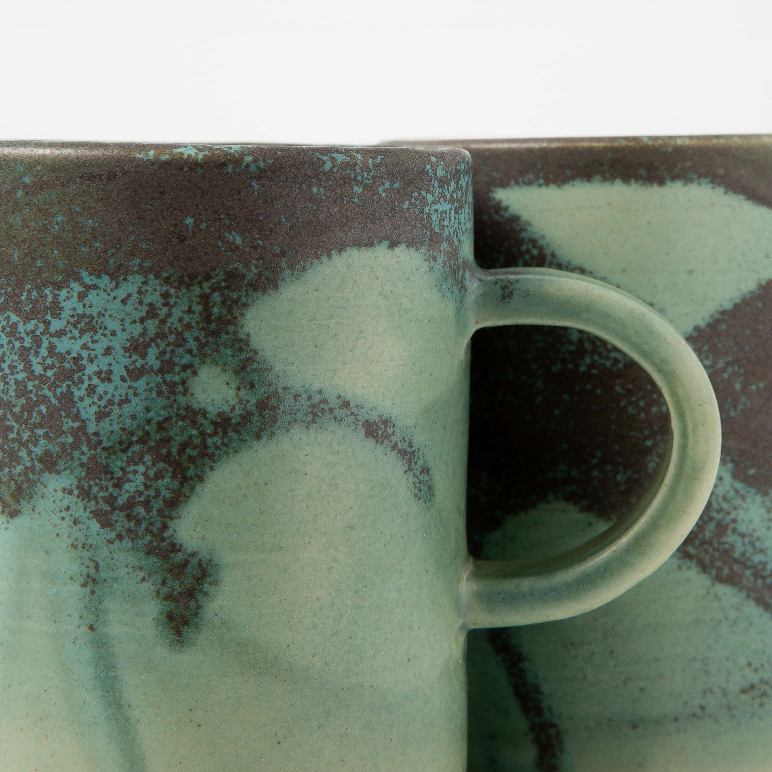 Handmade ceramic teal green reactive glaze mug