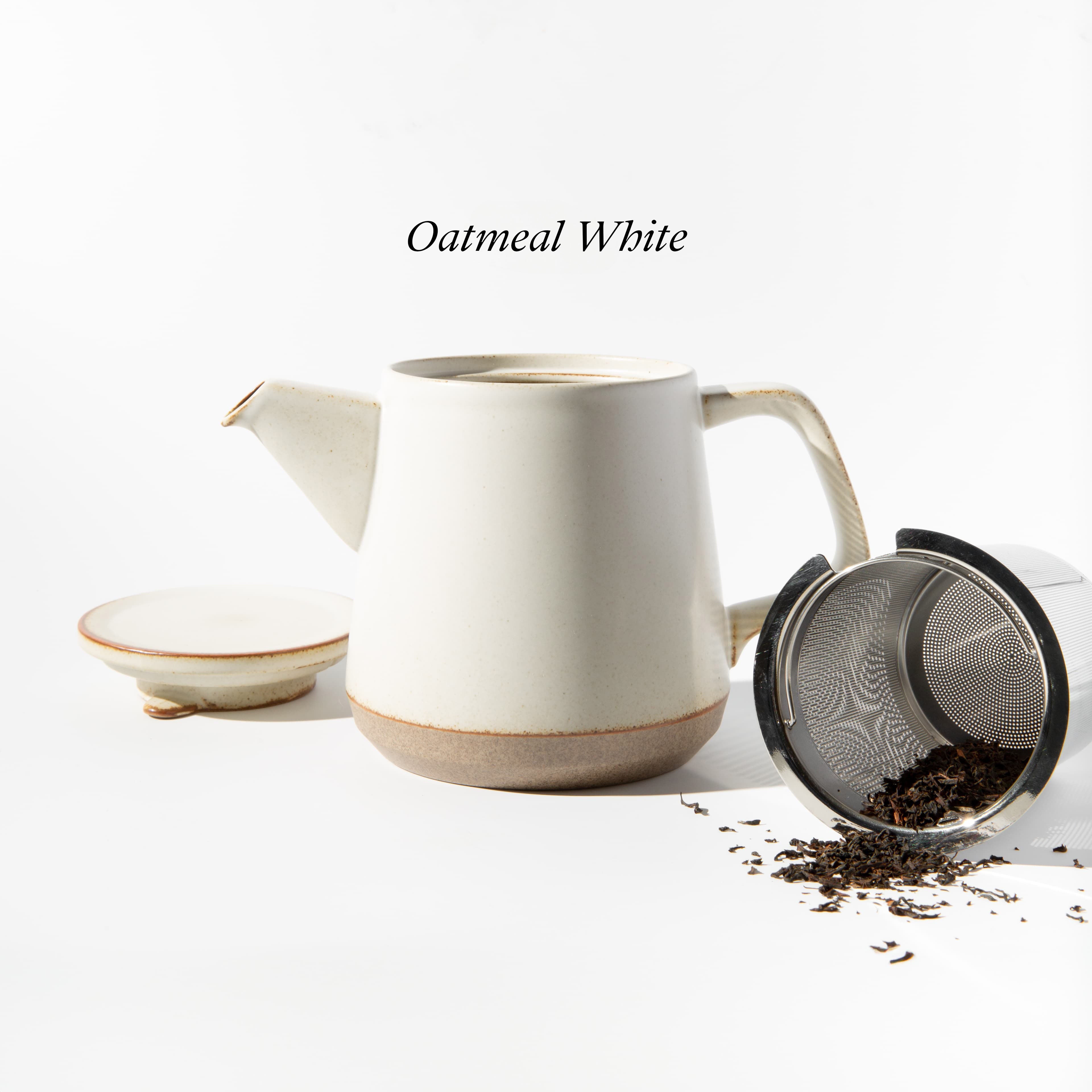 White ceramic Kinto tea pot with strainer