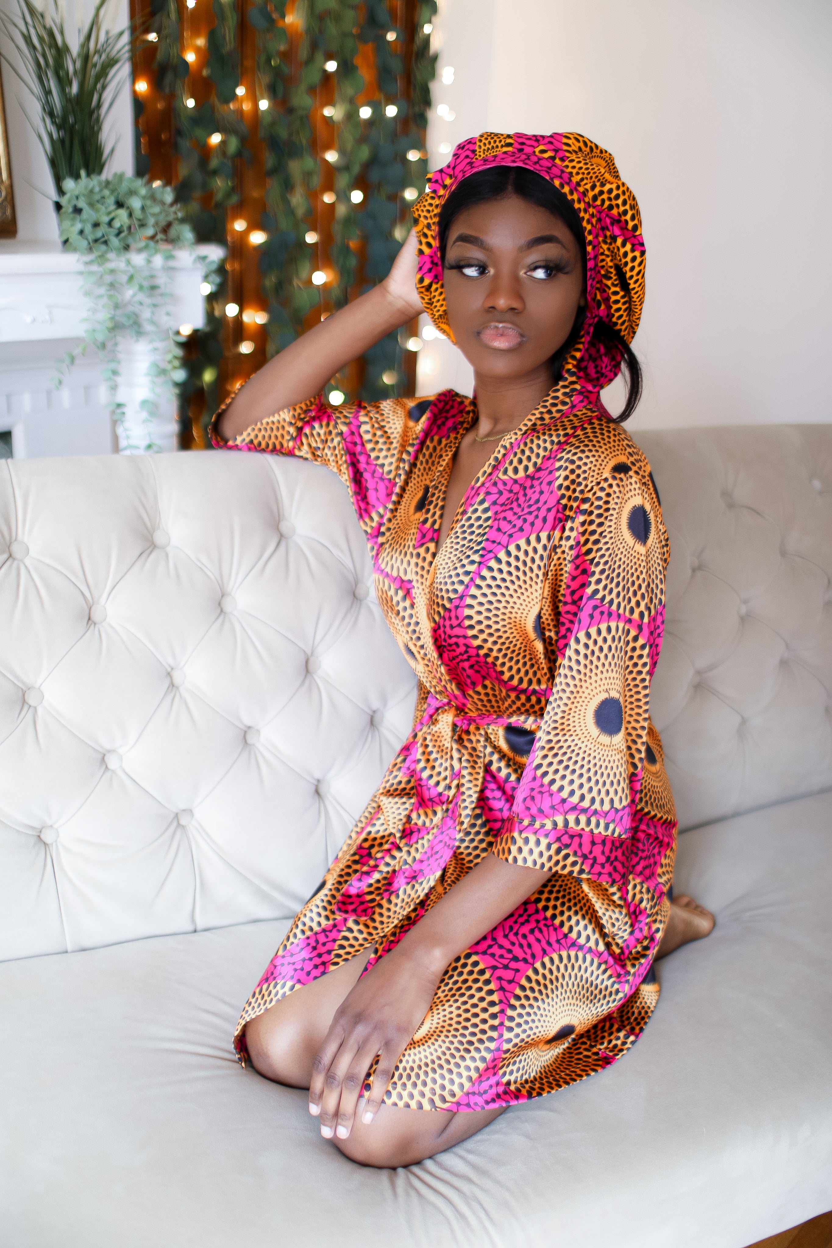 African Print Satin Robe Pink | Nkeoma By Ivy & Livy