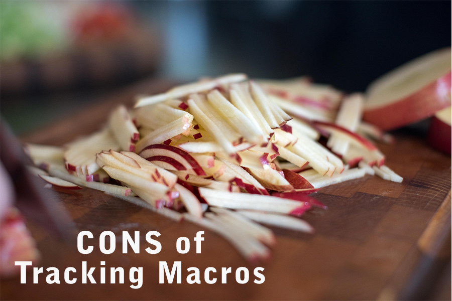 Image of apple slices with text overlay "Cons of Tracking Macros"