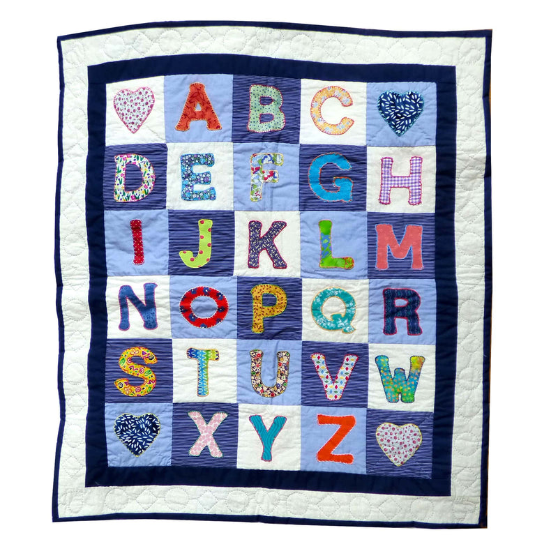 Children S Handmade Quilt Alphabet Blue Fine Cell Work