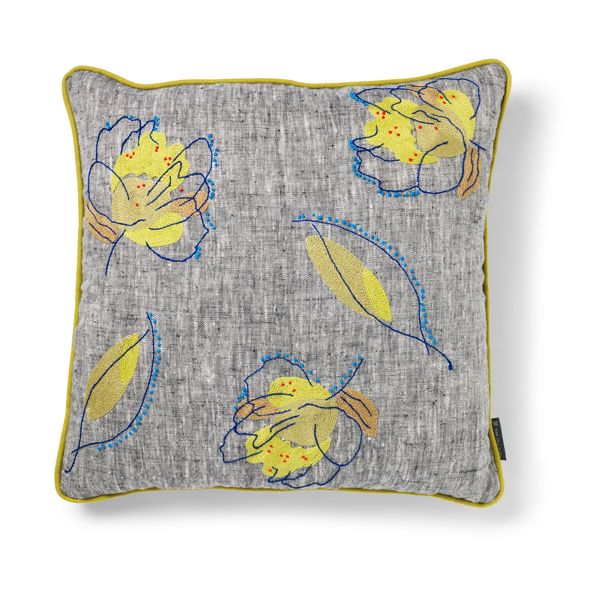 Rain Shadow Blue Leaf Rectangle Cushion | Fine Cell Work