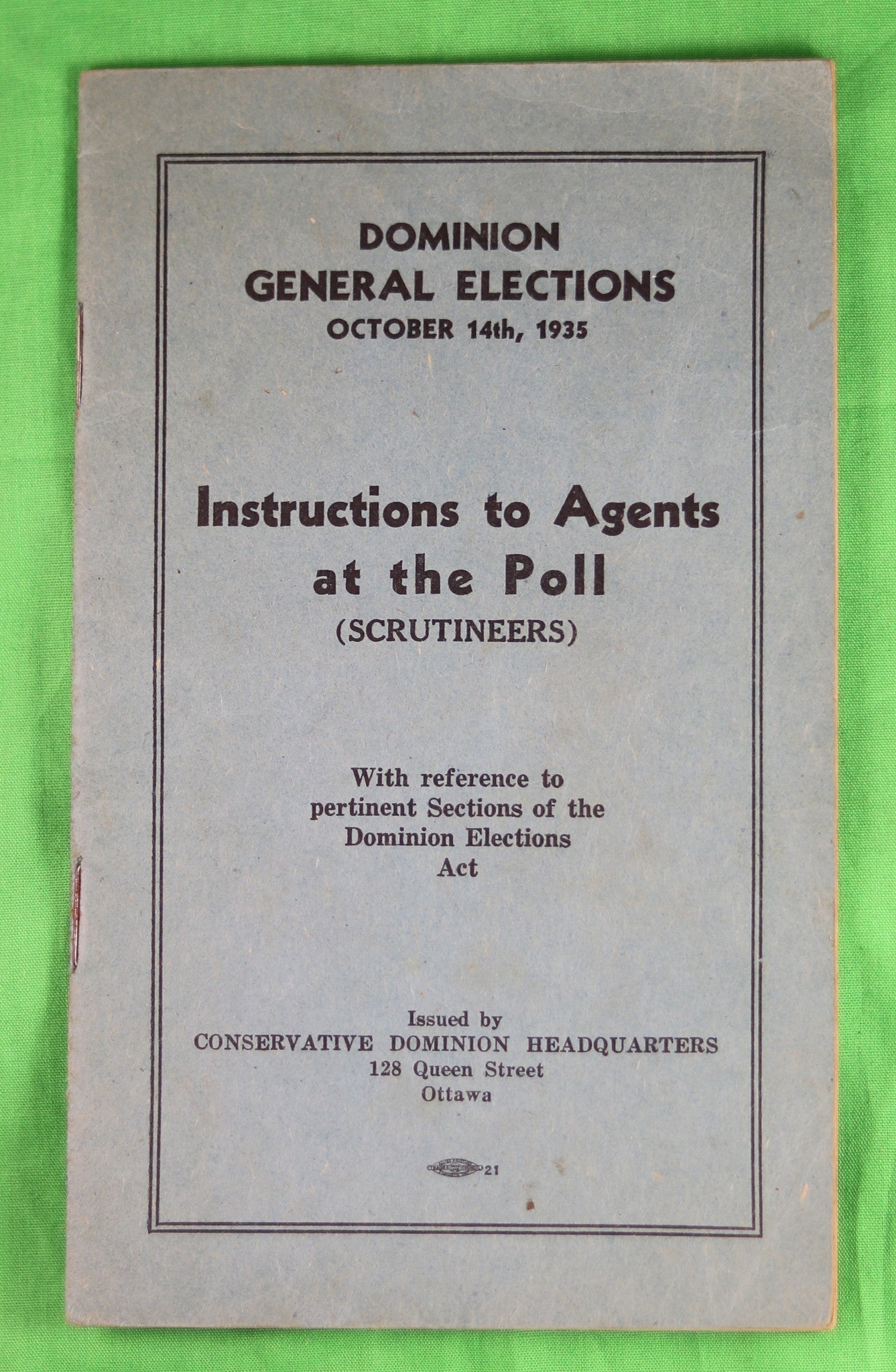 Canada Election October 14th 1935 Poll Instructions Chadbourne Antiques Collectibles