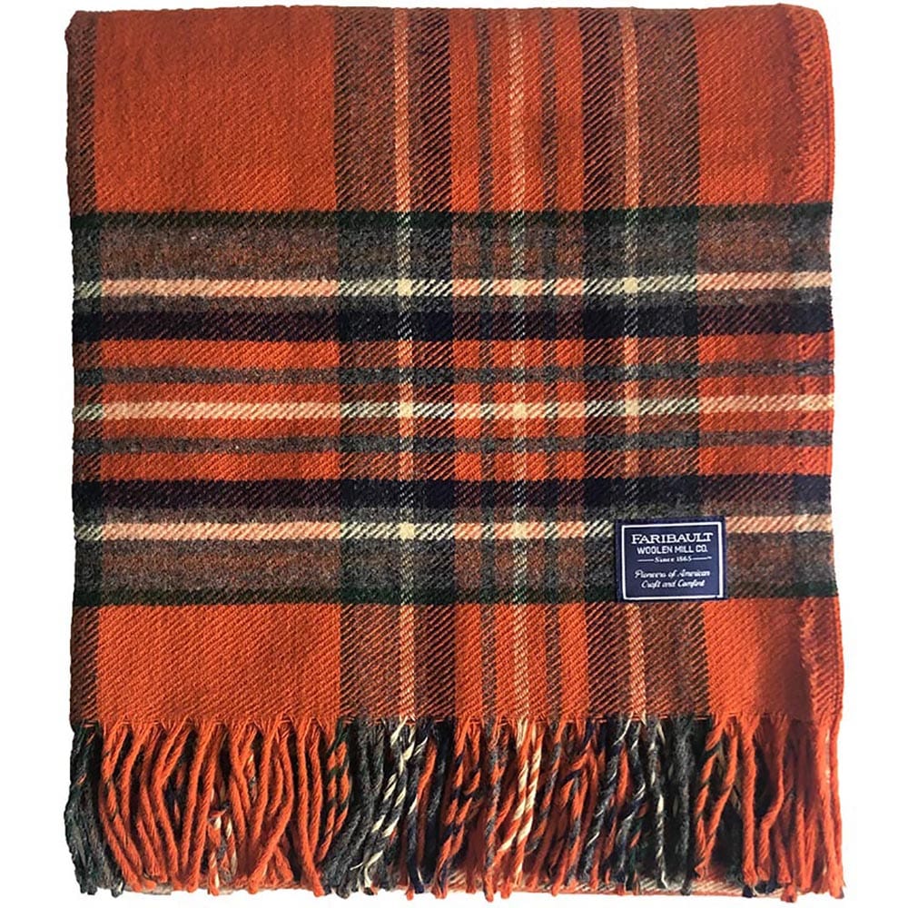 Stewart Plaid Burnt Sienna Wool Throw Blanket - Faribault Mill product image