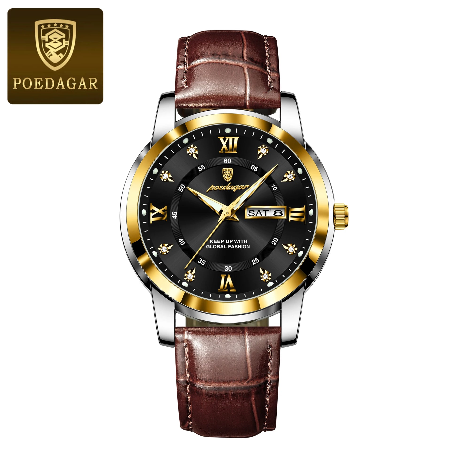 Montre Homme POEDAGAR – Luxe, Affaires, Étanche, Lumineuse, Date & Jour, Cuir, Quartz Sport