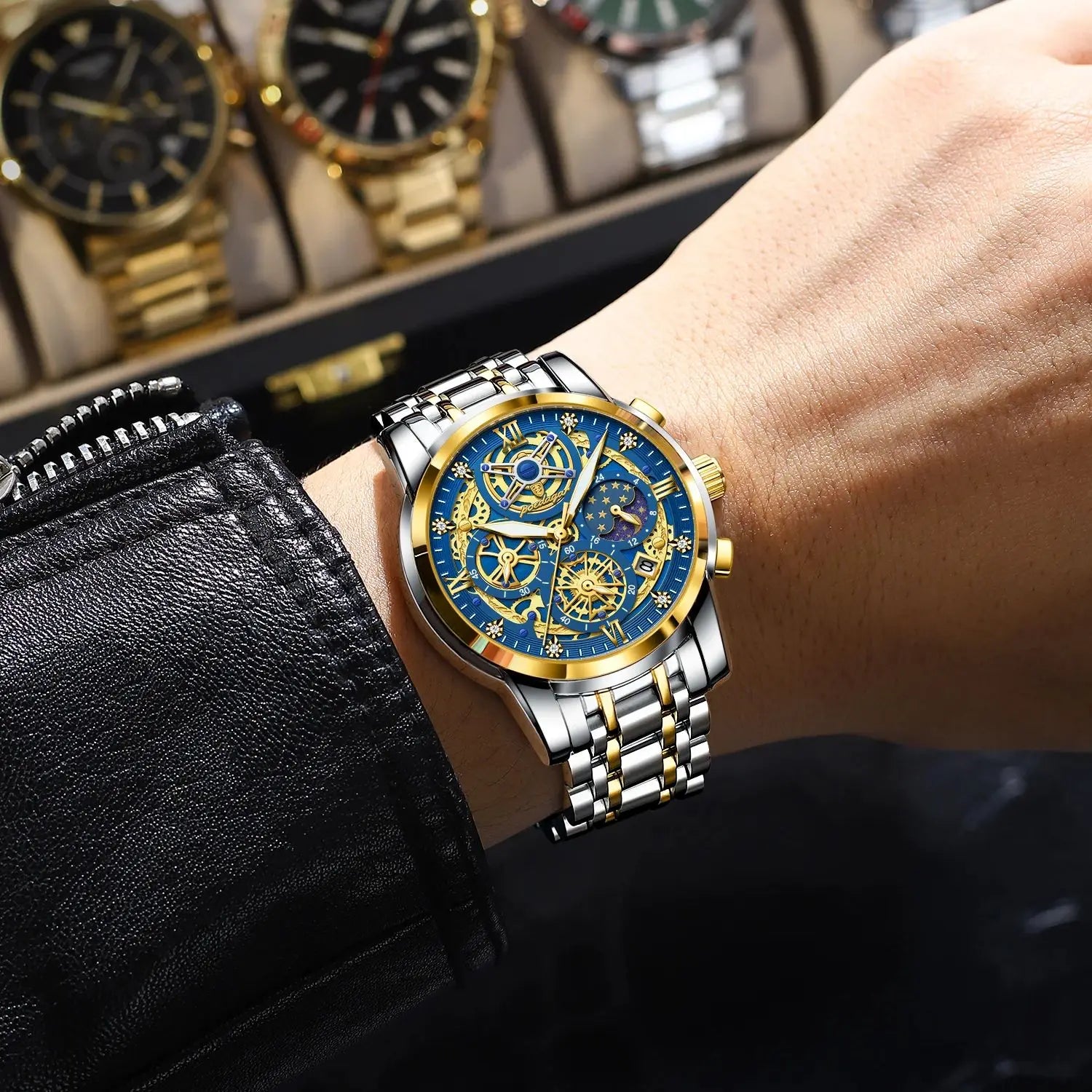 Montre Homme POEDAGAR – Luxe, Acier Inox, Étanche, Lumineuse, Chronographe, Date, Quartz