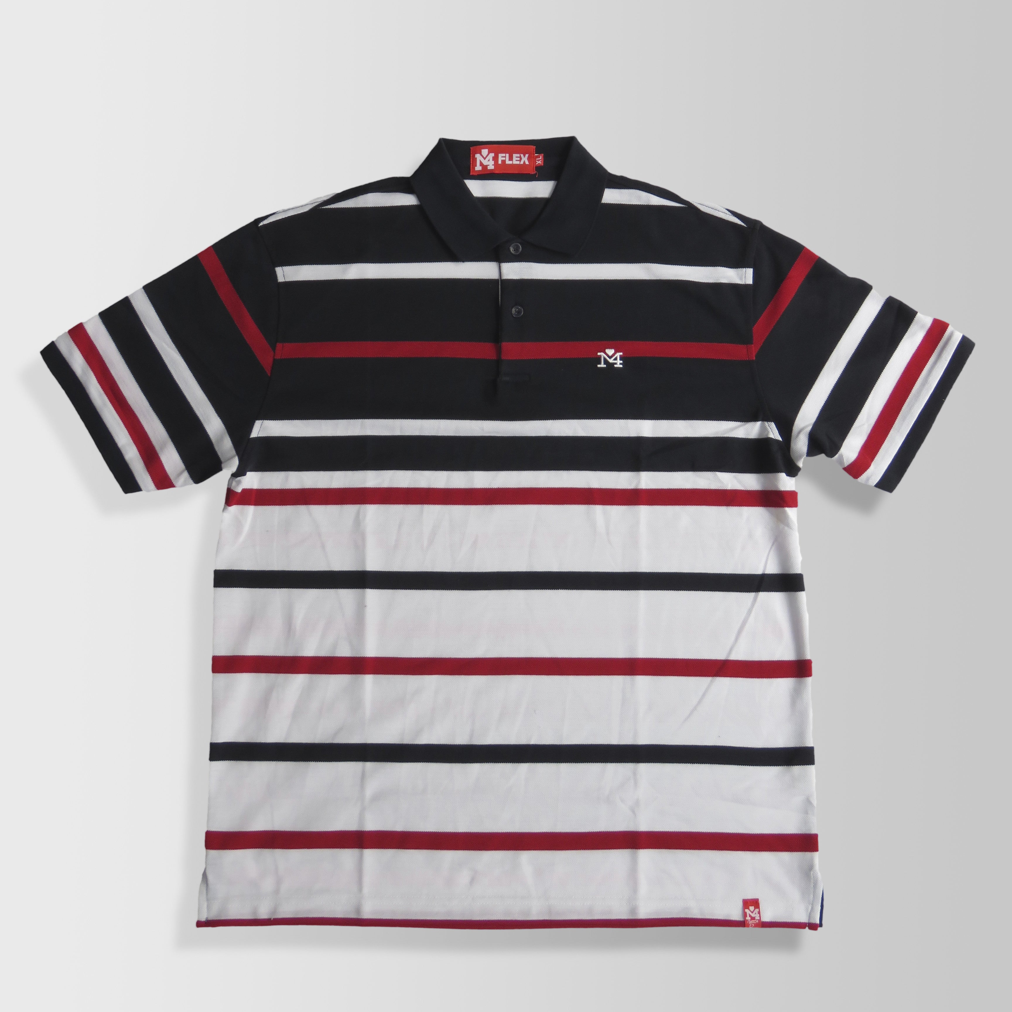 White Black Red Stripes Polo Shirt M4 By Yadi