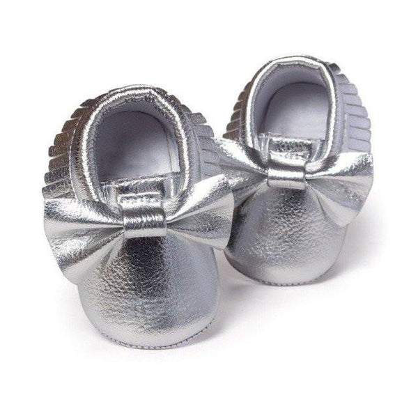 silver baby moccasins