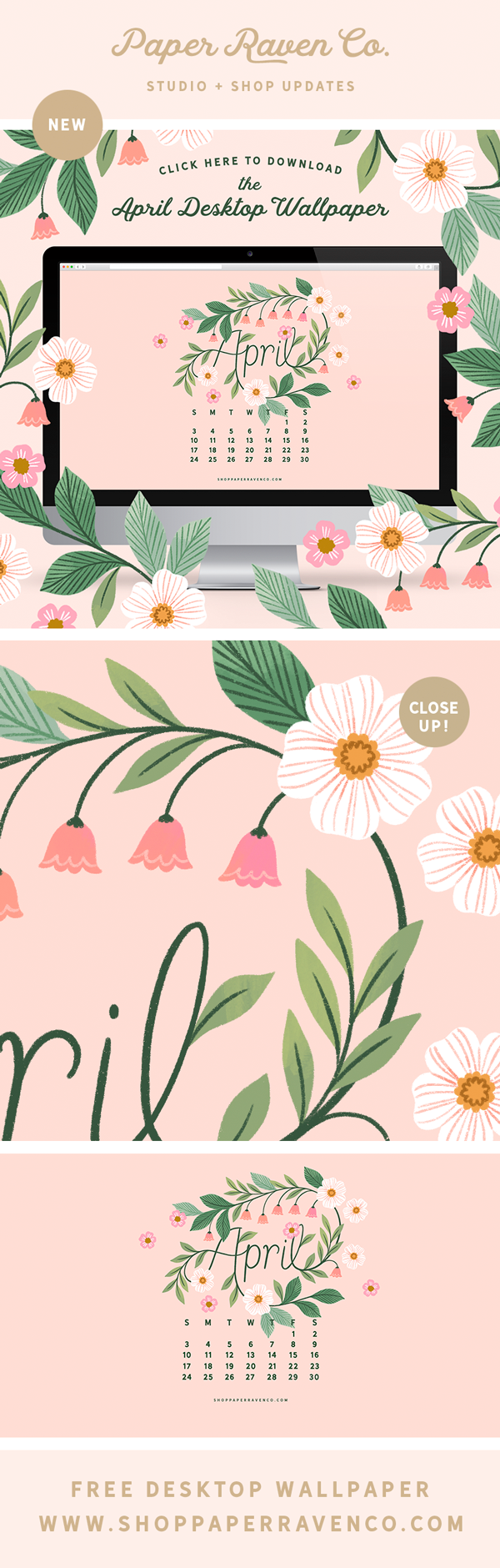 April 2022 Illustrated Desktop Wallpaper by Paper Raven Co. #dressyourtech #desktopwallpaper