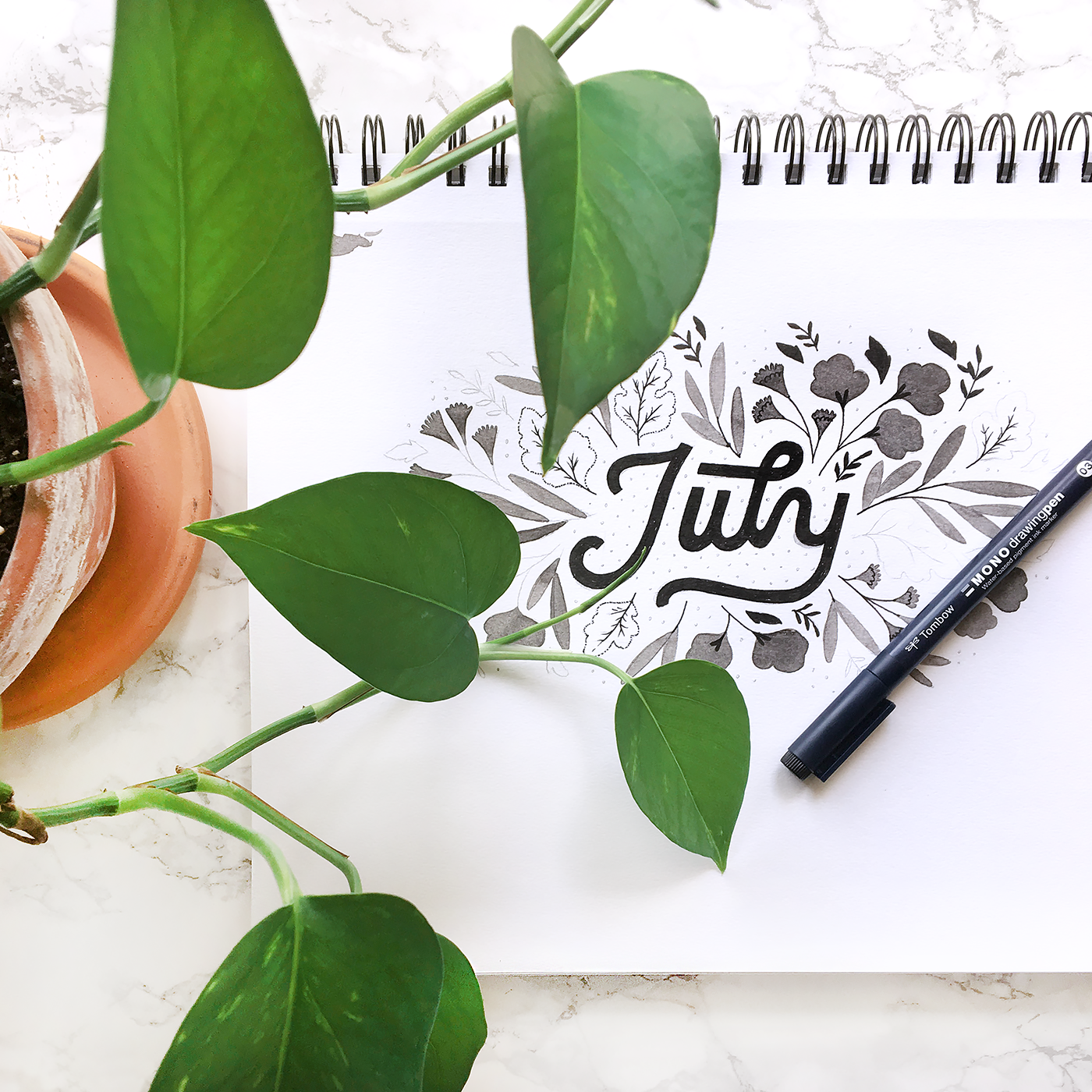 July Illustrated Desktop Wallpaper by Paper Raven Co.