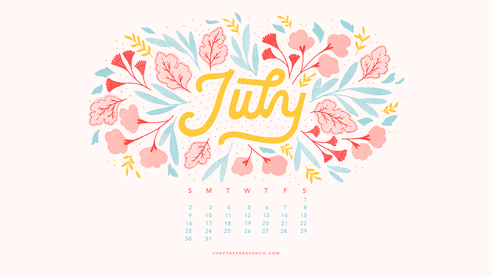 July Illustrated Desktop Wallpaper by Paper Raven Co.