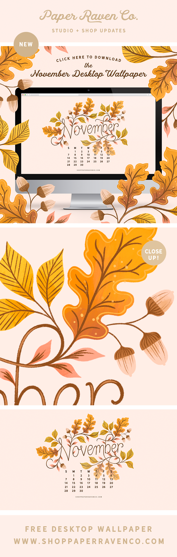 November 2021 Illustrated Desktop Wallpaper by Paper Raven Co. #desktopwallpaper #dressyourtech #novemberfreebie