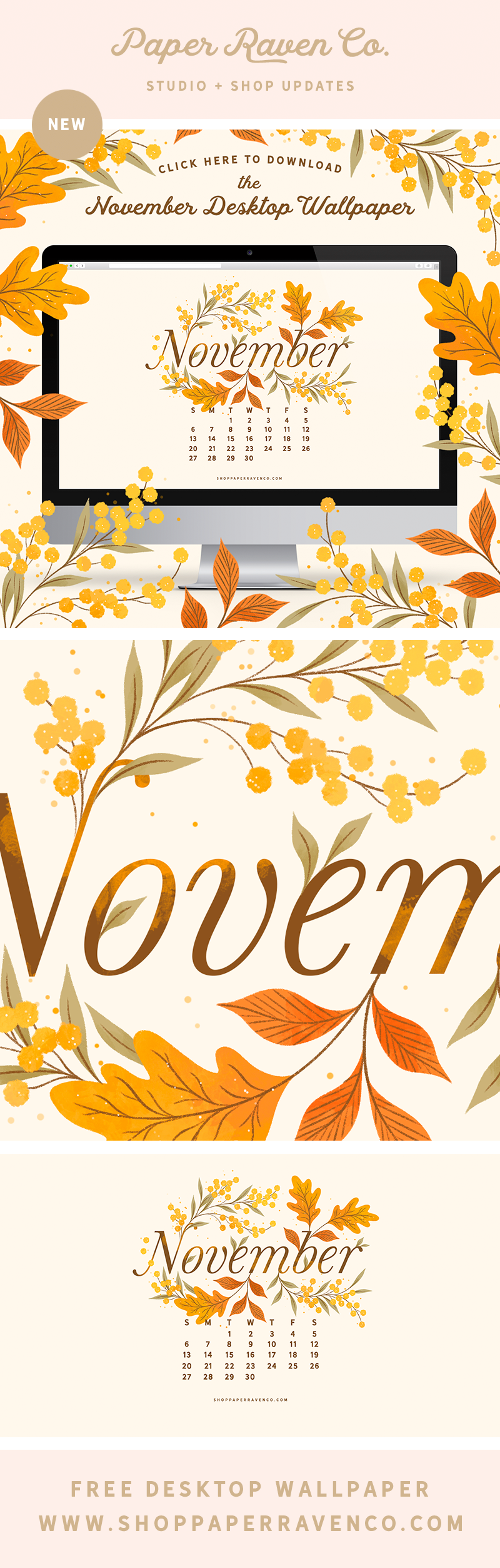 November 2022 Illustrated Desktop Wallpaper by Paper Raven Co. #dressyourtech #desktopwallpaper